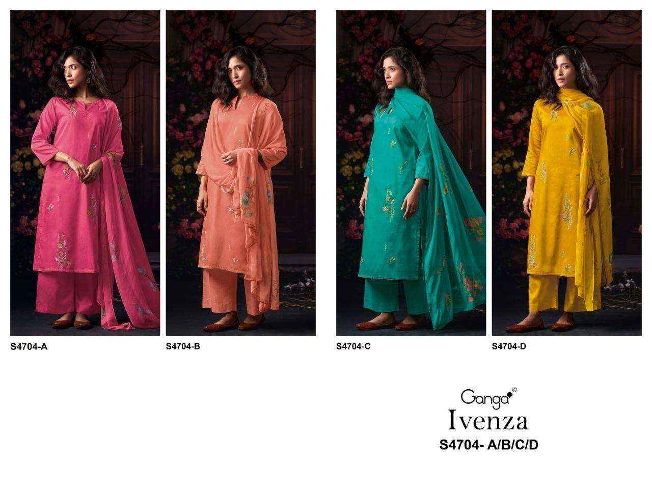 Ganga Ivenza 4704 Satin Cotton Dress Material 4 pcs Catalogue