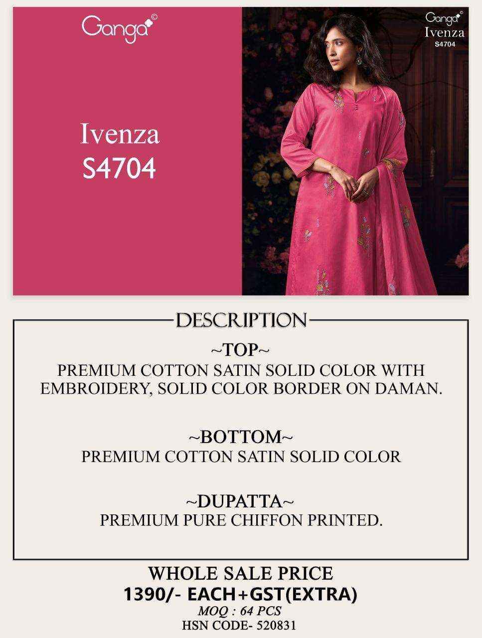 Ganga Ivenza 4704 Satin Cotton Dress Material 4 pcs Catalogue