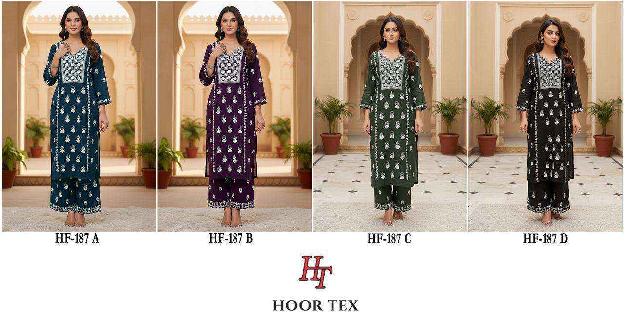Hoor Tex Hf 187 Rayon Kurti With Bottom 4 pcs Catalogue