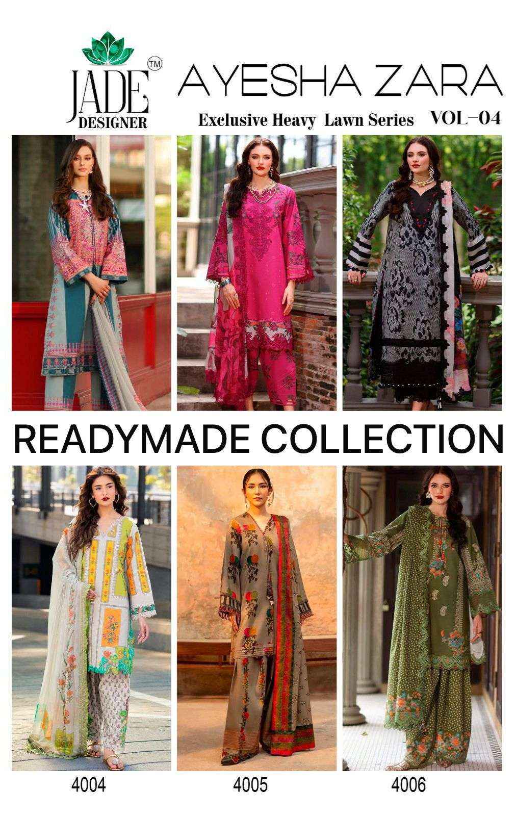 Jade Ayesha Zara Vol 4 Readymade Lawn Cotton Dress 6 pcs Catalogue