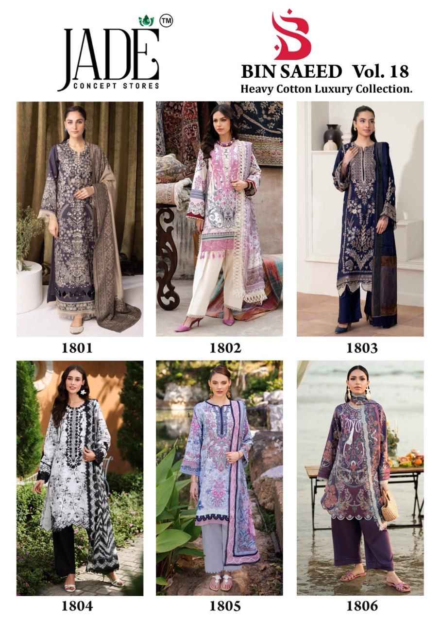 Jade Bin Saeed Heavy Luxury Vol 18 Lawn Cotton Dress Material 6 pcs Catalogue