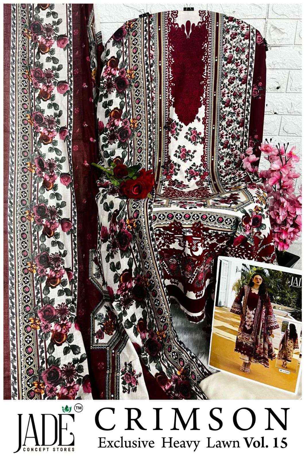 Jade Crimson Vol 15 Lawn Cotton Dress Material 6 pc Cataloge