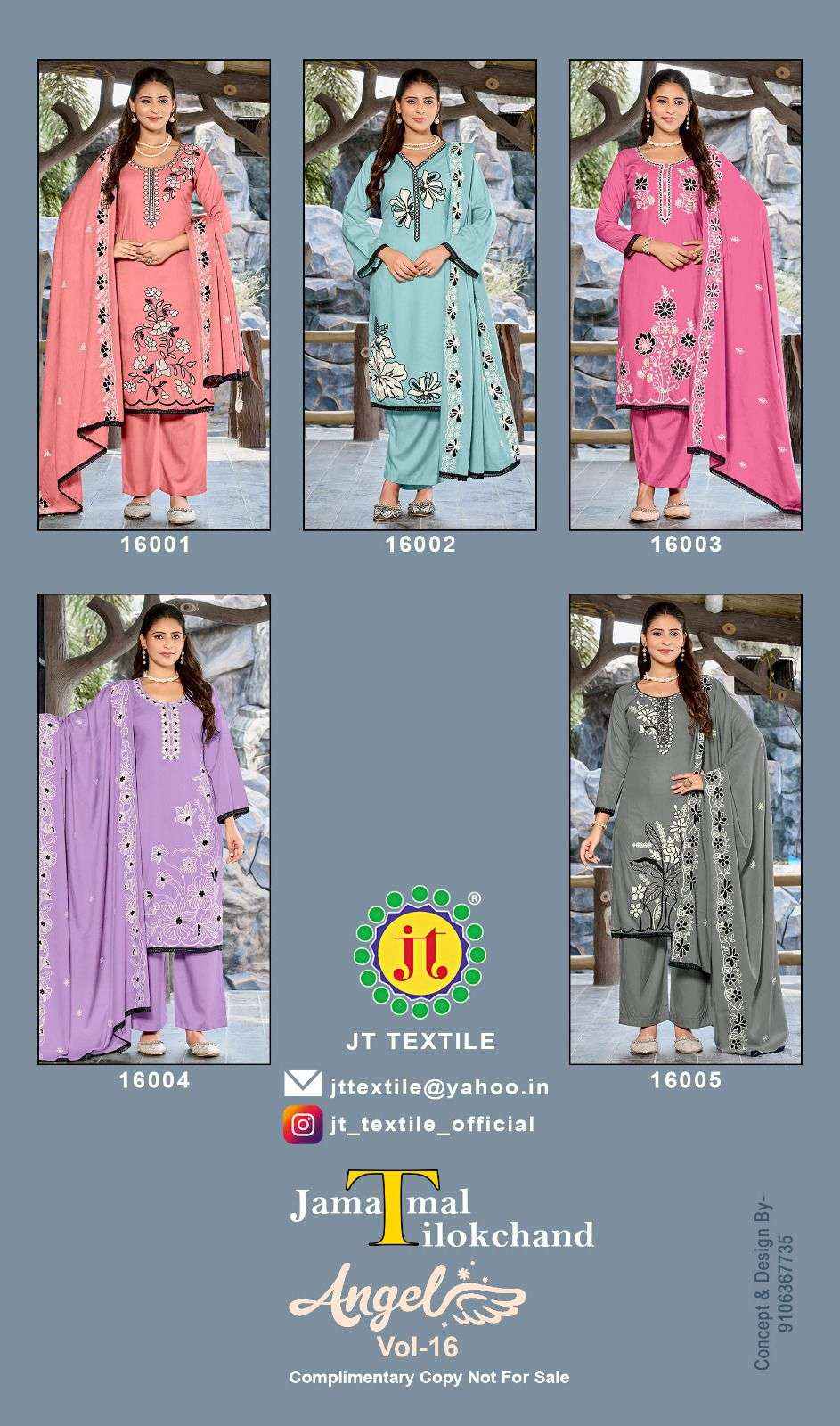 Jt Angel Vol 16 Rayon Dress Material 5 pcs Catalogue