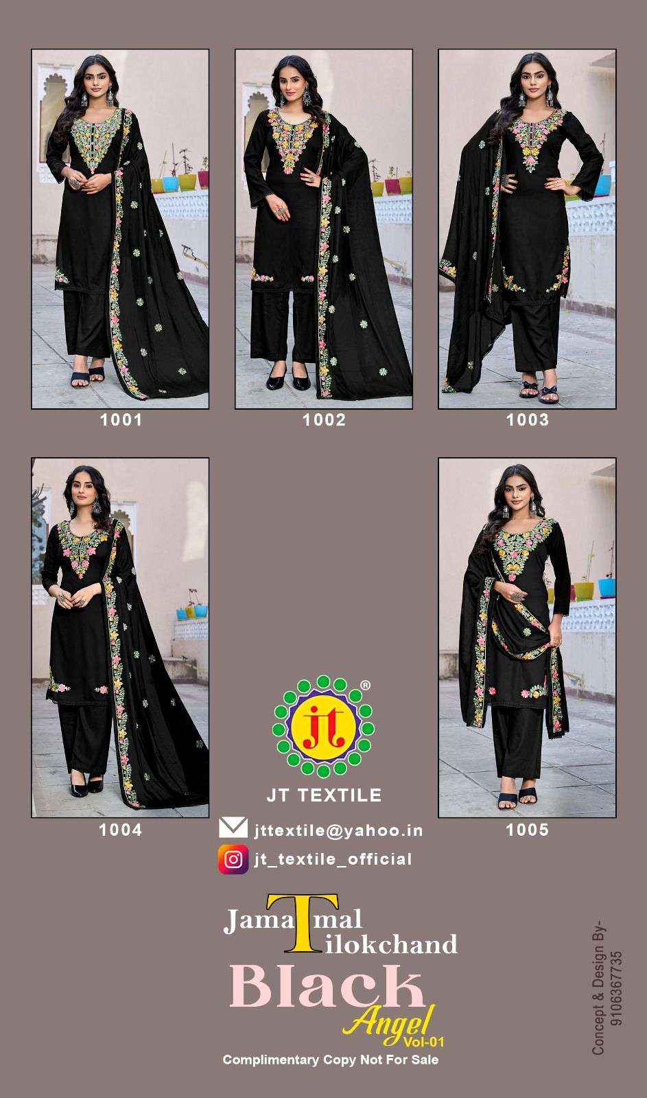 Jt Black Angel Vol 1 Rayon Dress Material 5 pcs Catalogue