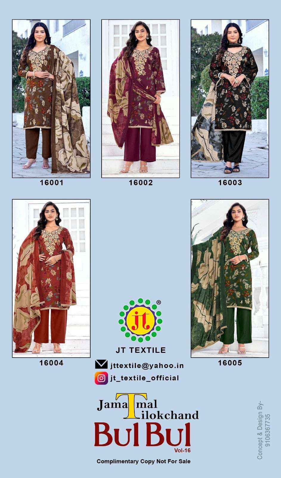 Jt Bulbul Vol 16 Rayon Dress Material 5 pcs Catalogue