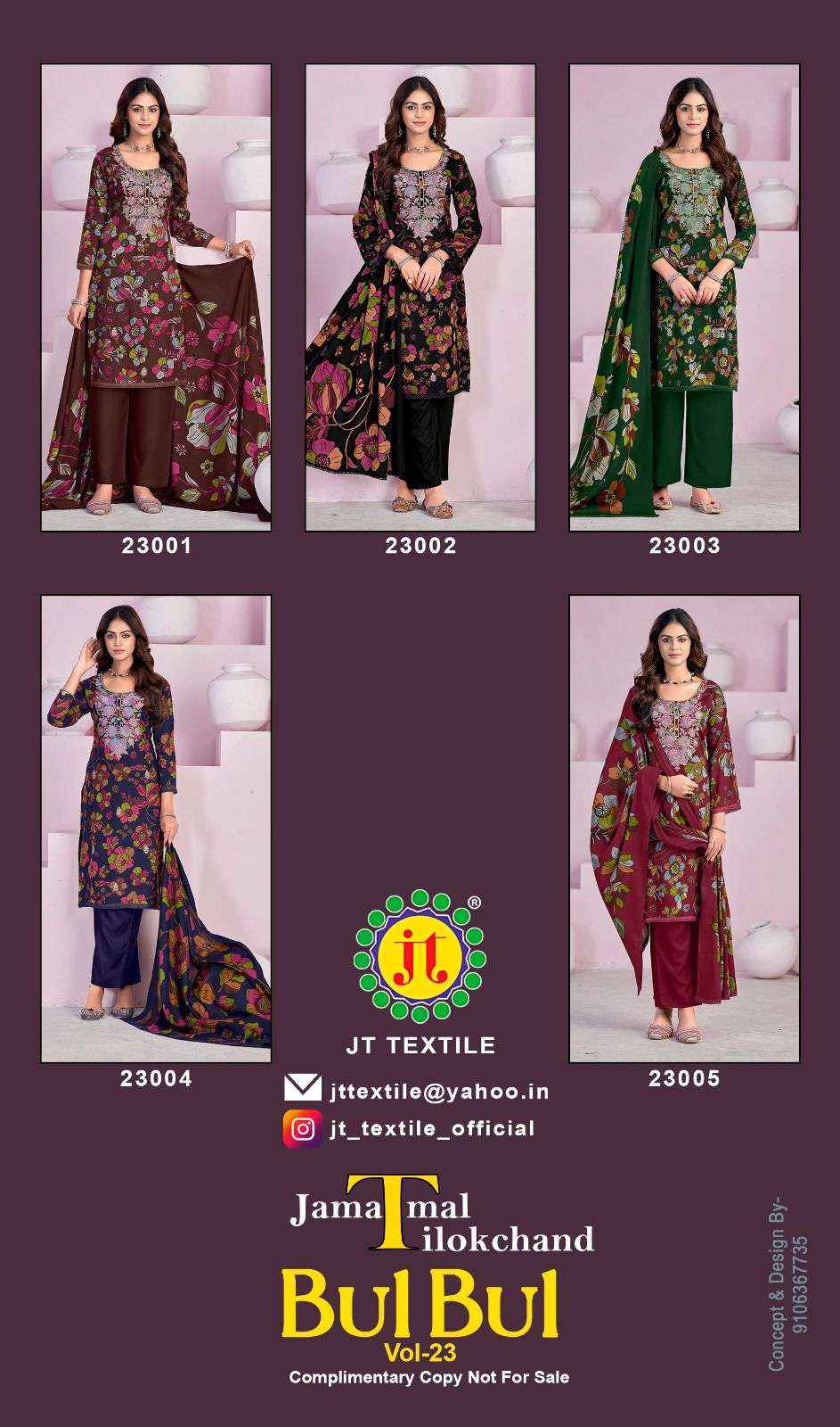 Jt Bulbul Vol 23 Rayon Dress Material 5 pcs Catalogue