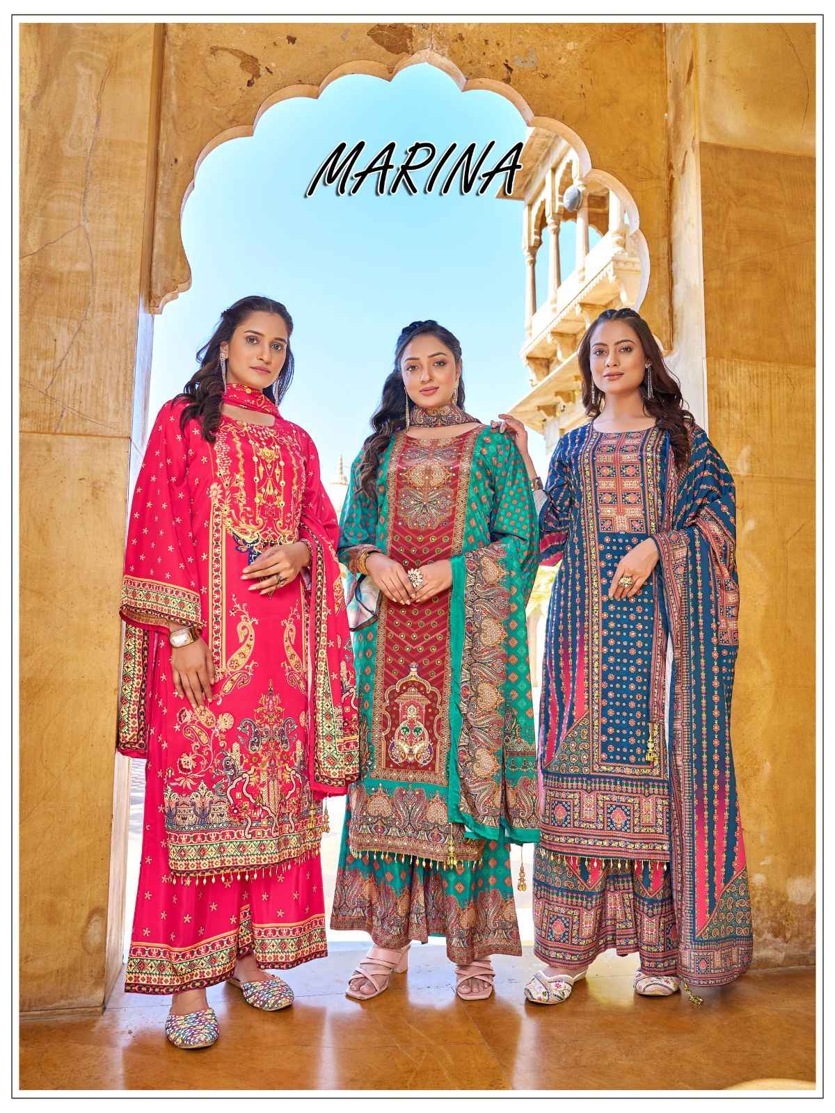 Marina Readymade Crape Silk Dress 6 pcs Catalogue