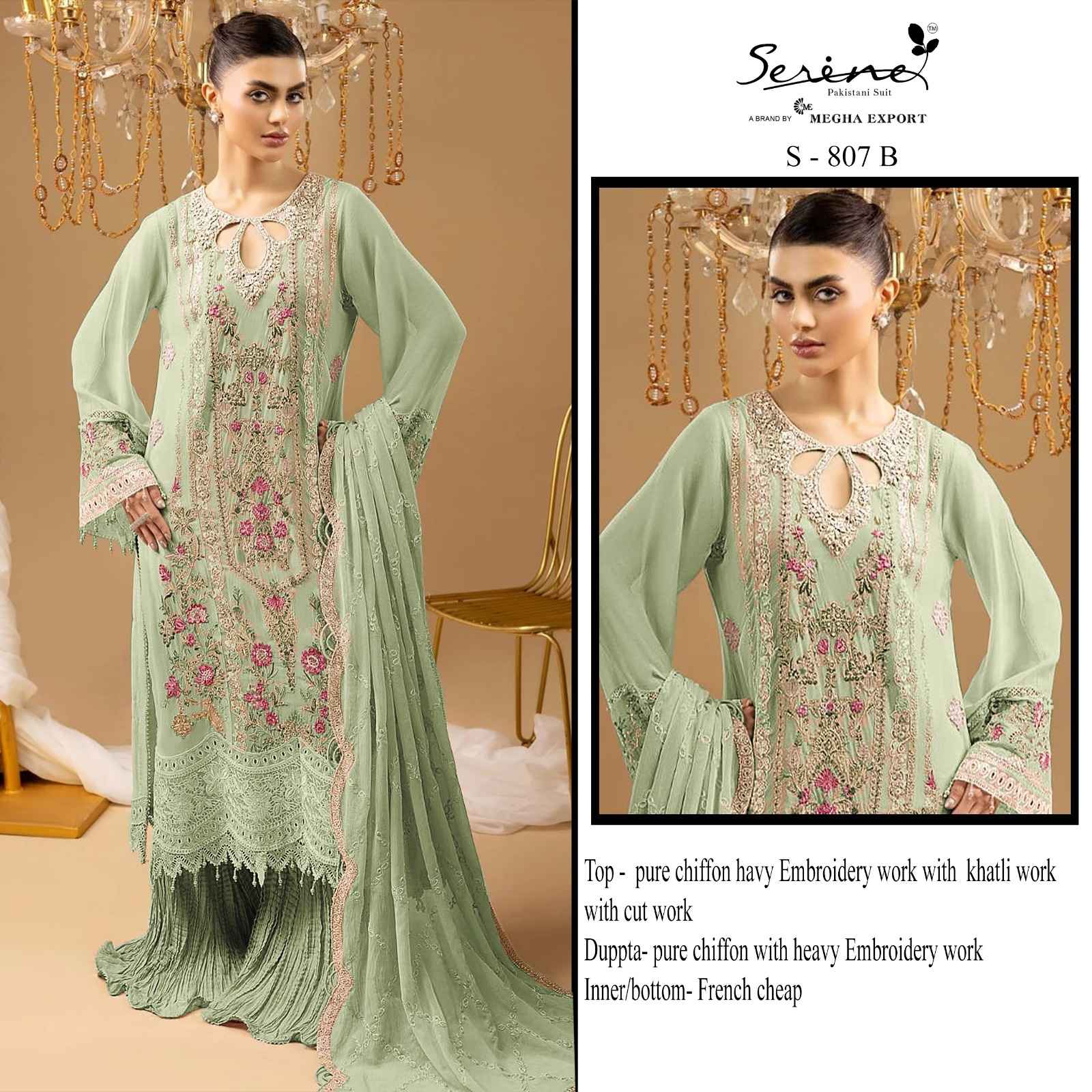 Serine D No S-807 Chiffon Dress Material 4 pcs Catalogue