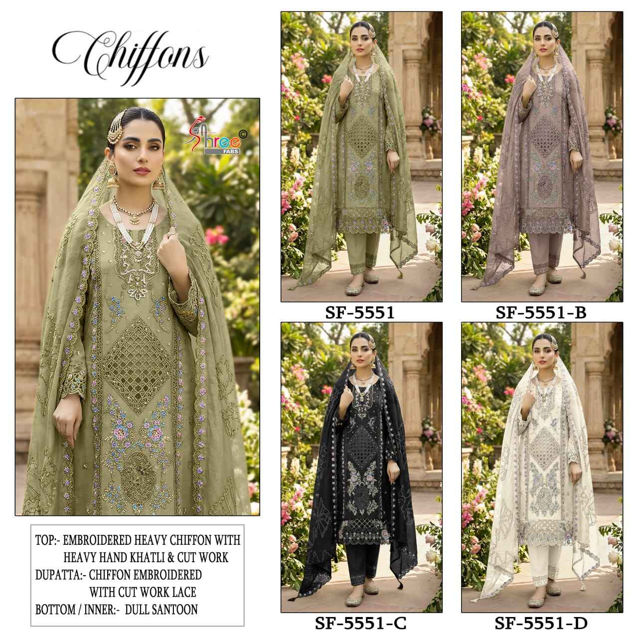 Shree Fabs D No SF 5551 Chiffon Dress Material 4 pcs Catalogue