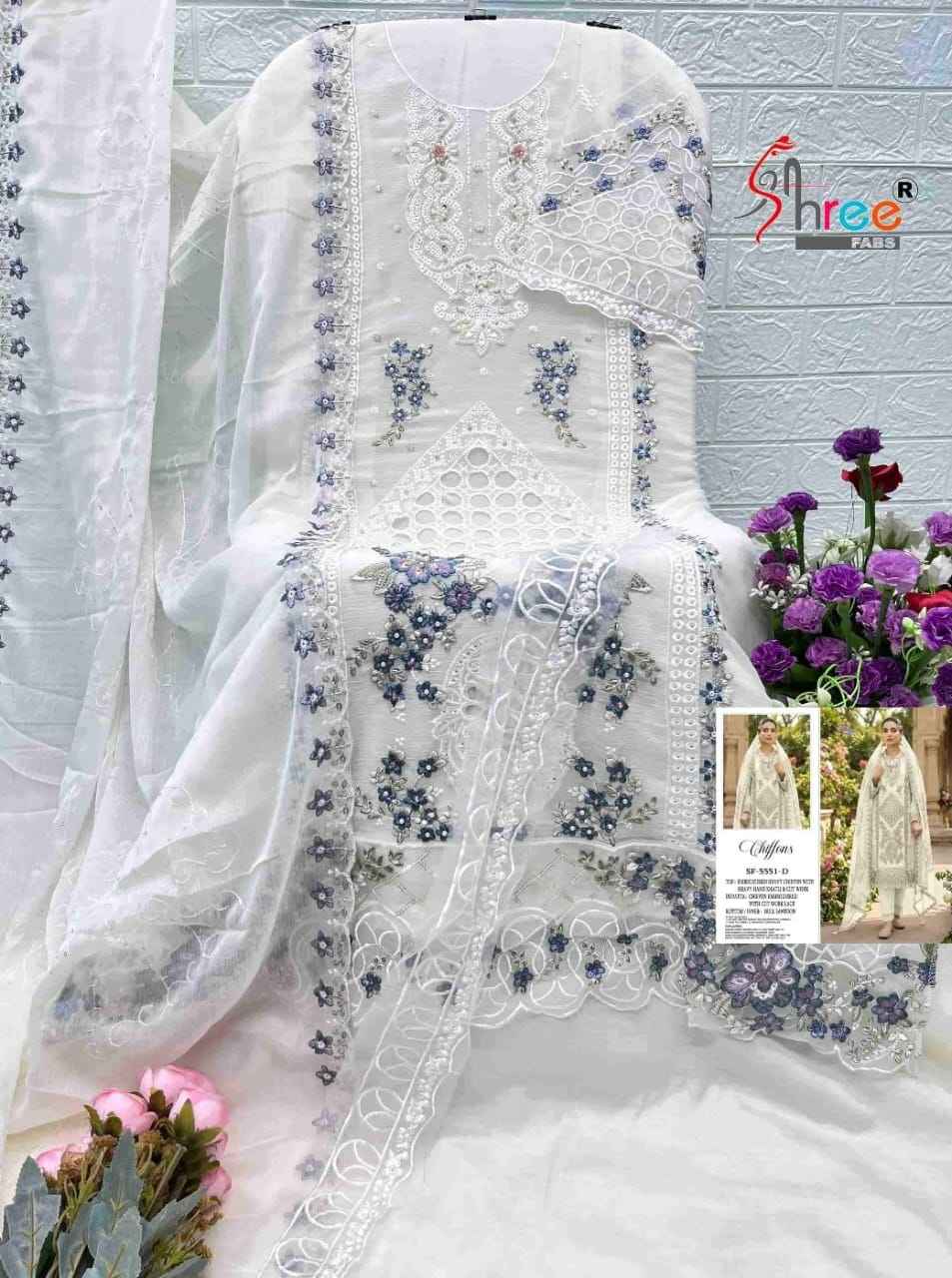 Shree Fabs D No SF 5551 Chiffon Dress Material 4 pcs Catalogue