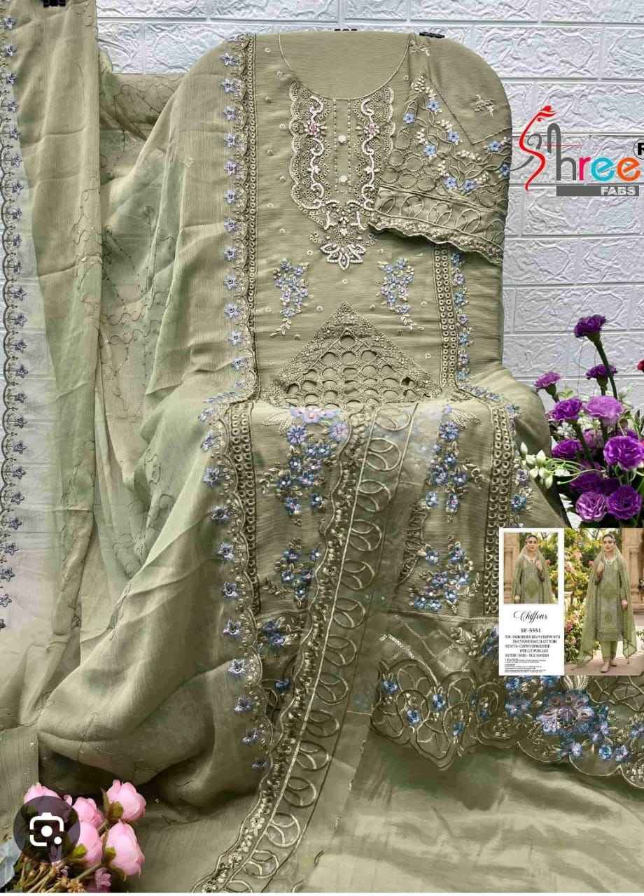 Shree Fabs D No SF 5551 Chiffon Dress Material 4 pcs Catalogue