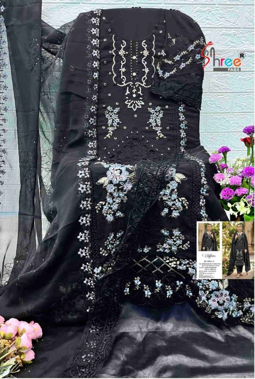 Shree Fabs D No SF 5551 Chiffon Dress Material 4 pcs Catalogue
