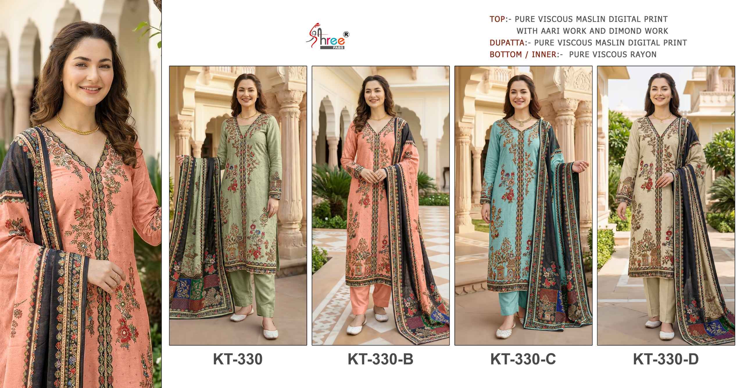 Shree Fabs KT 330 Viscous Maslin Dress Material 4 pcs Catalogue