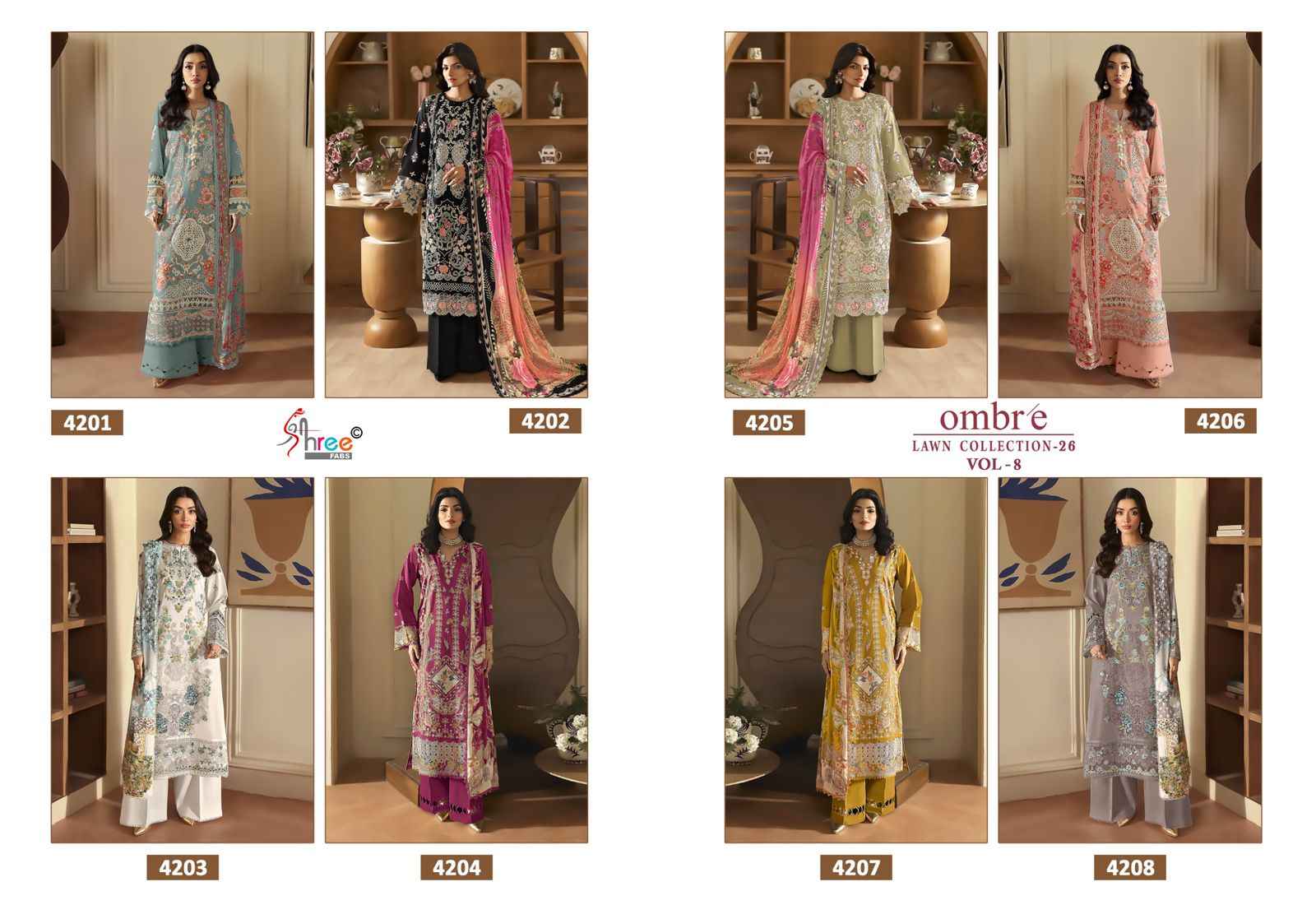 Shree Fabs Ombre Lawn Collection 26 Vol 8 Cotton Dress Material 8 pcs Catalogue