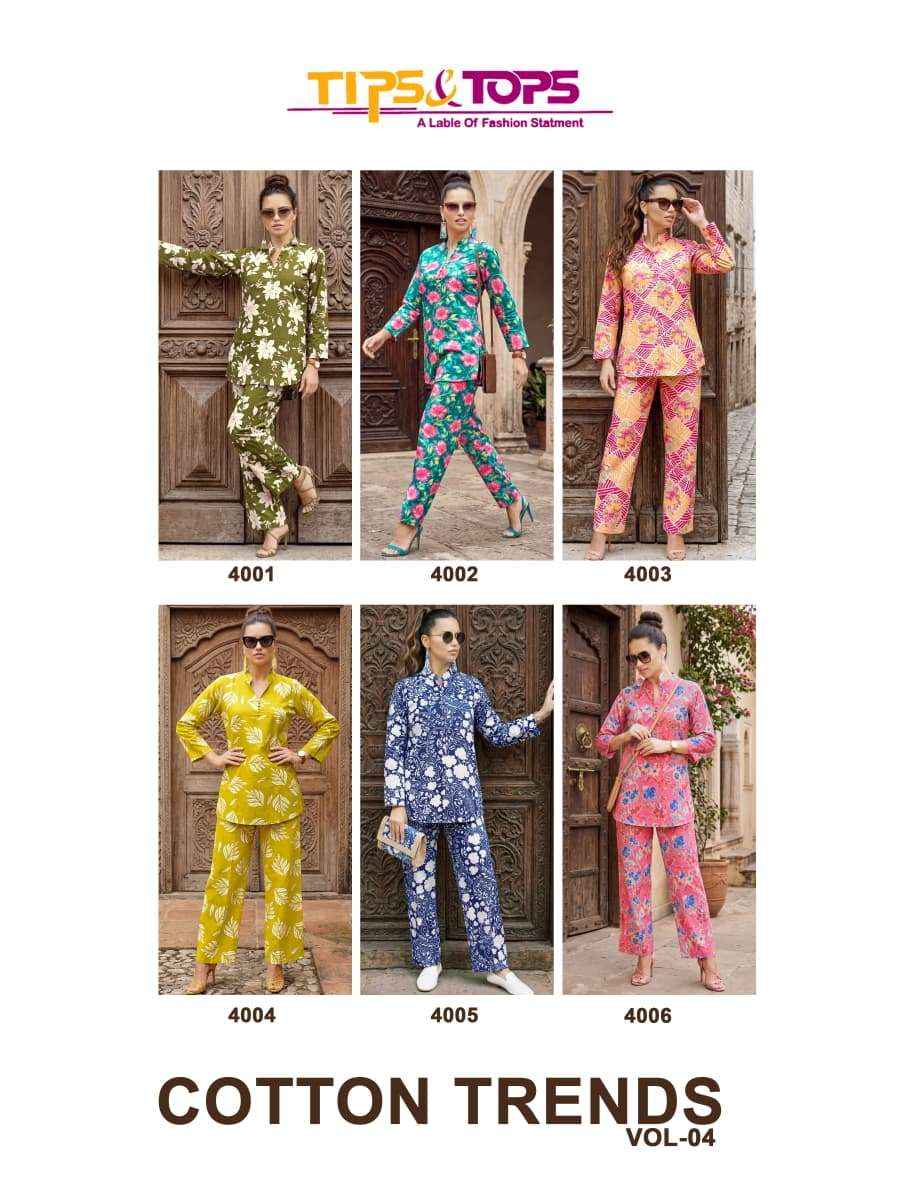 Tips & Tops Cotton Trends Vol 4 Cotton Co ord set 6 pcs Catalogue