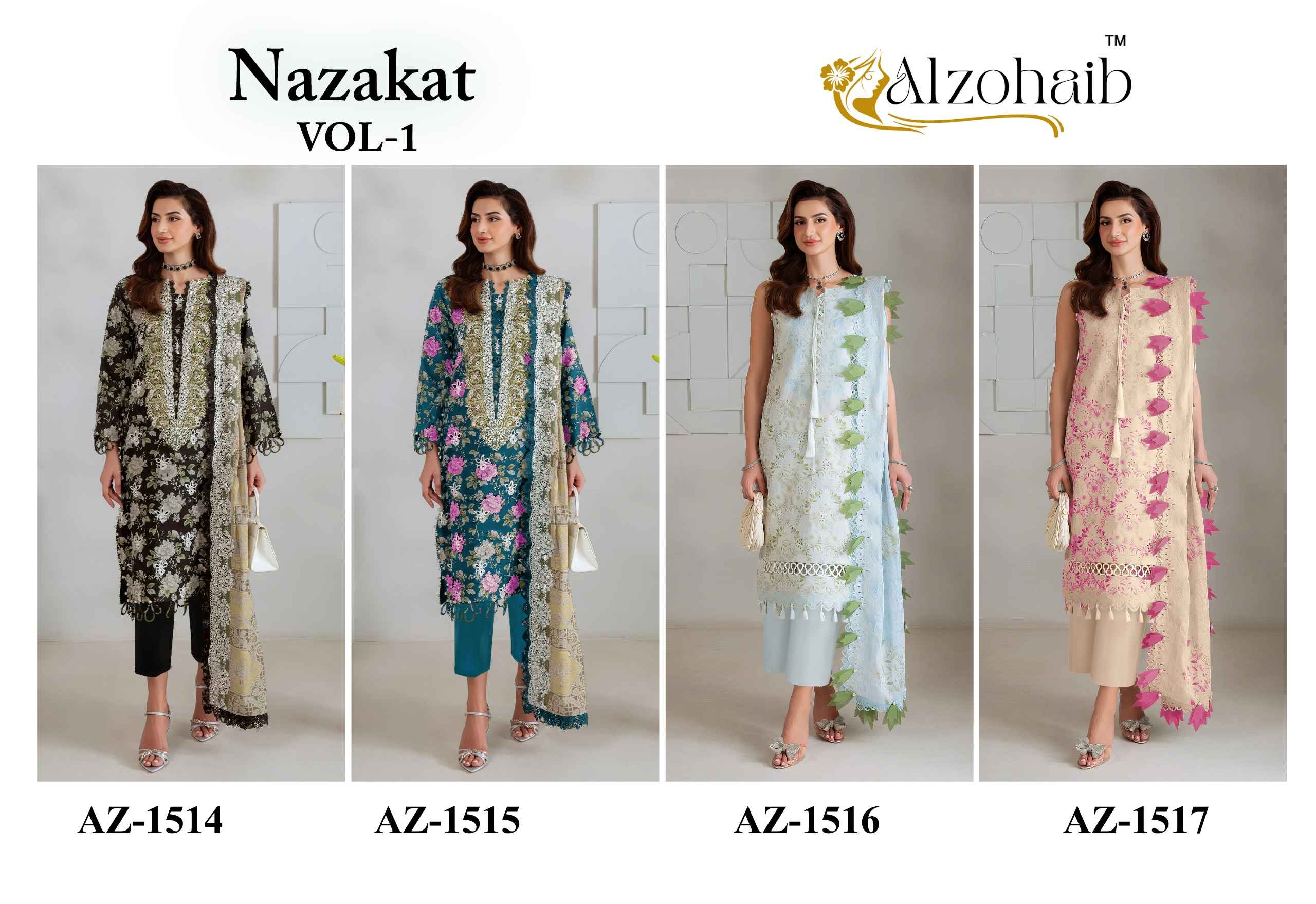Alzohaib Nazakat Vol 1 Cotton Dress Material 4 pcs Catalogue