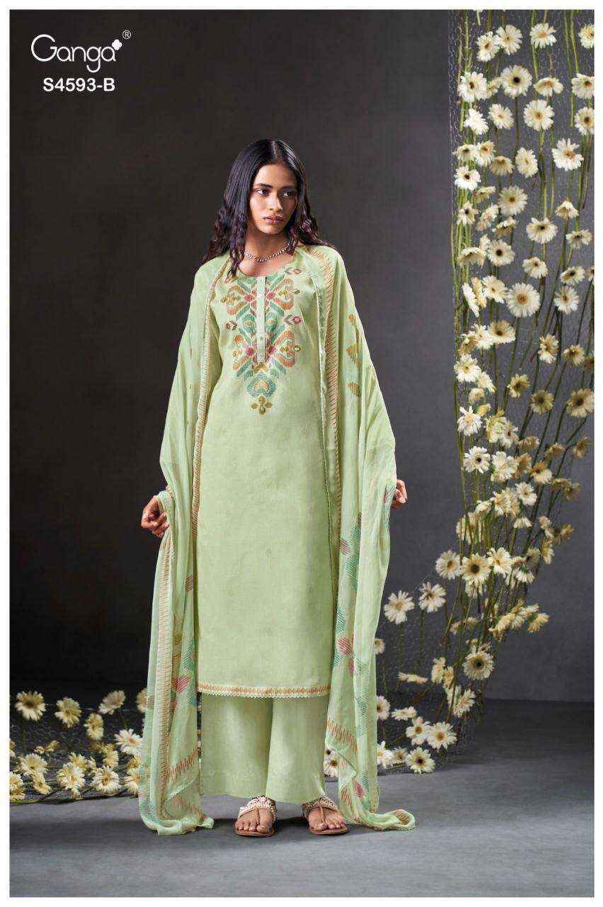 Ganga Evara 4593 Cotton Dress Material 4 pcs Catalogue