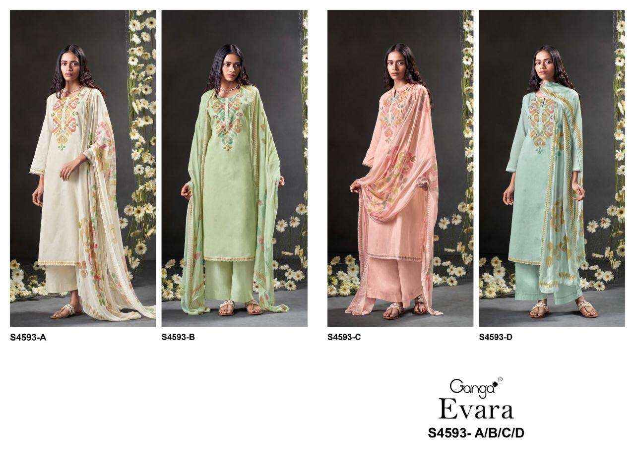 Ganga Evara 4593 Cotton Dress Material 4 pcs Catalogue