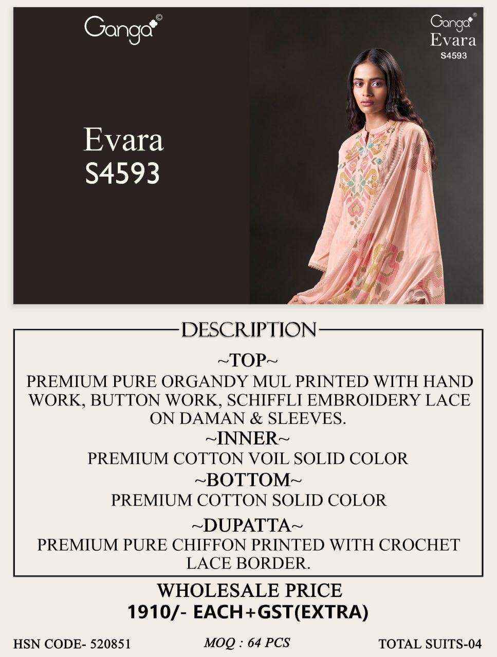 Ganga Evara 4593 Cotton Dress Material 4 pcs Catalogue