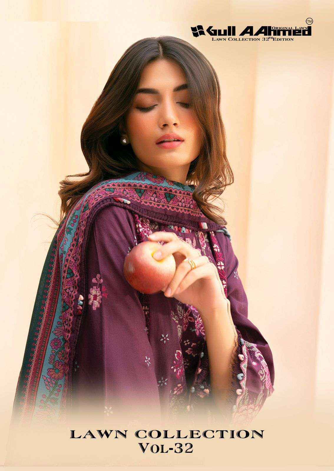 Gull Ahmed Lawn Collection Vol 32 Cambric Cotton Dress Material 6 Pc Catalouge