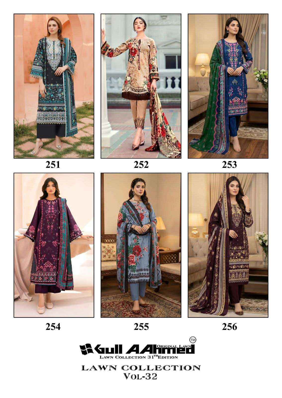 Gull Ahmed Lawn Collection Vol 32 Cambric Cotton Dress Material 6 Pc Catalouge