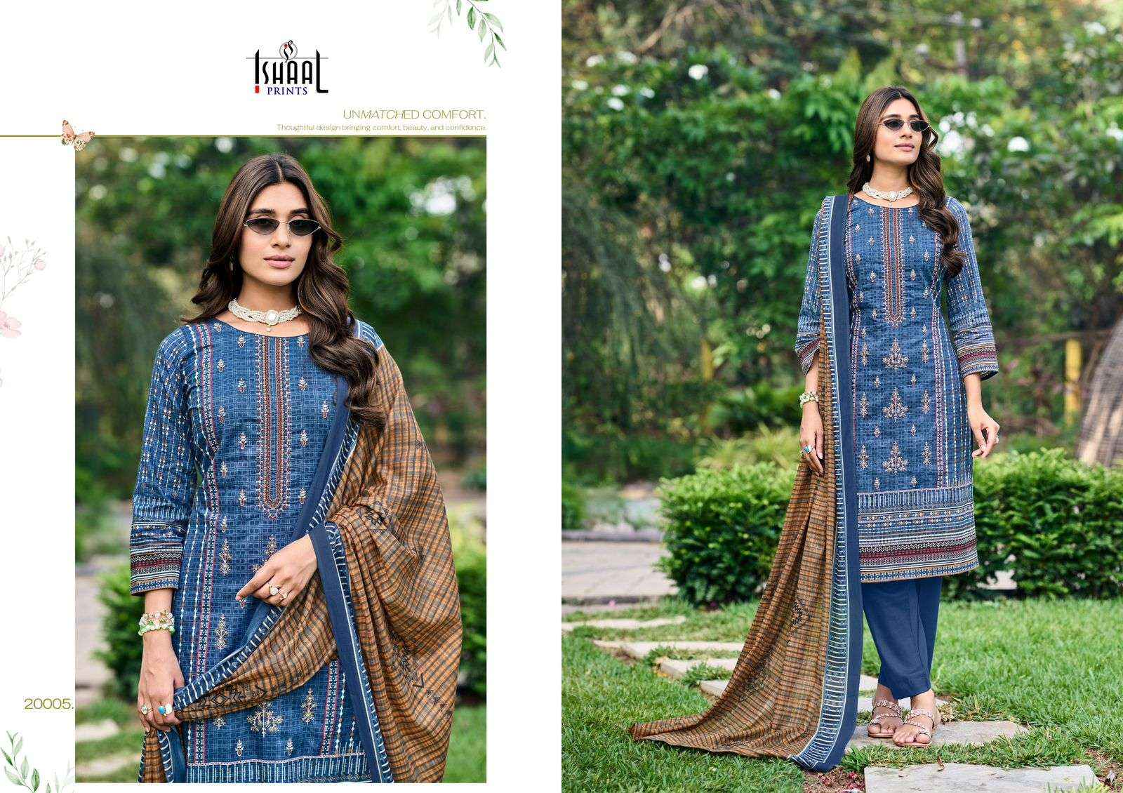 Ishaal Embroidered Vol 20 Lawn Cotton Dress Material 10 pcs Catalogue