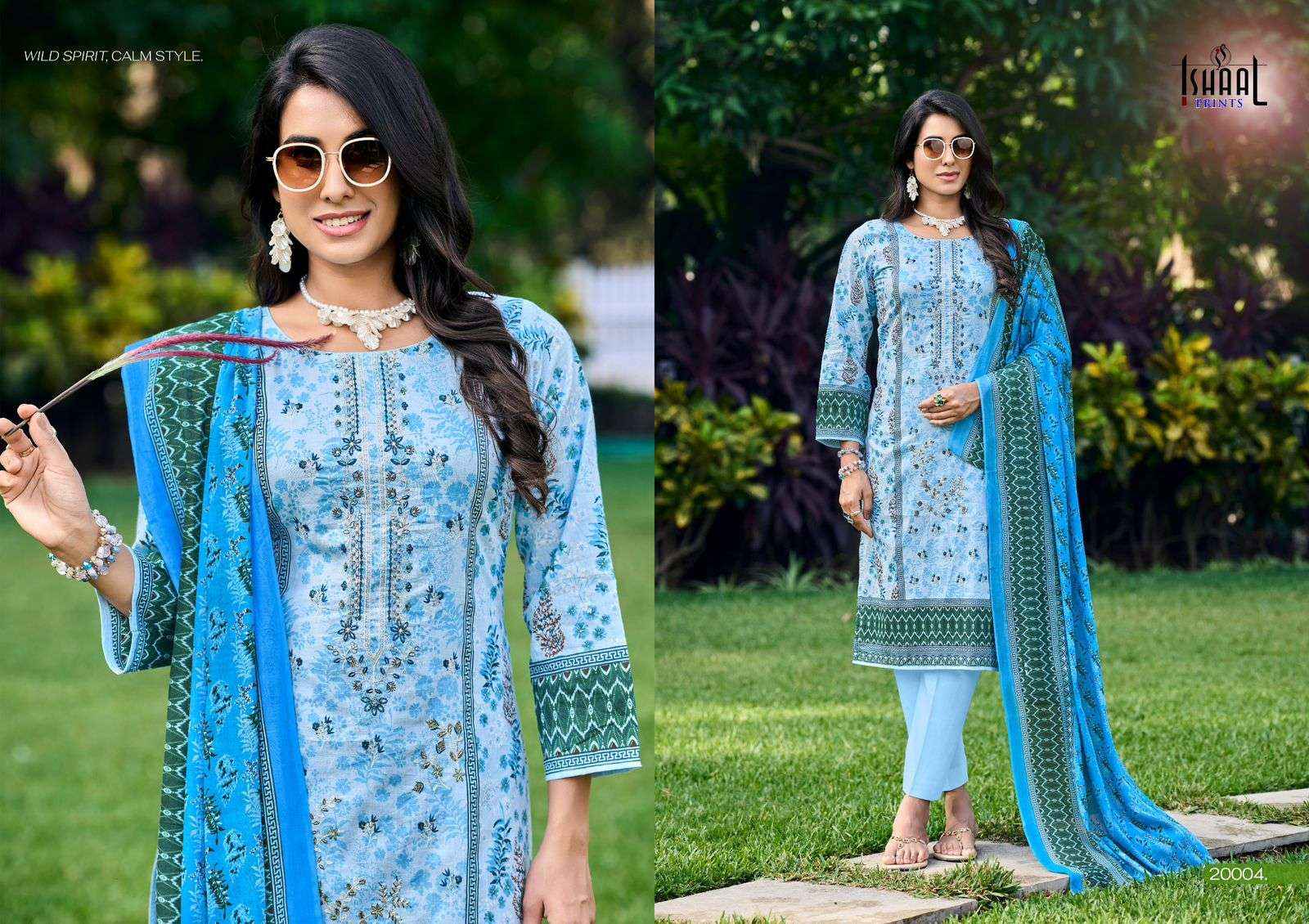 Ishaal Embroidered Vol 20 Lawn Cotton Dress Material 10 pcs Catalogue