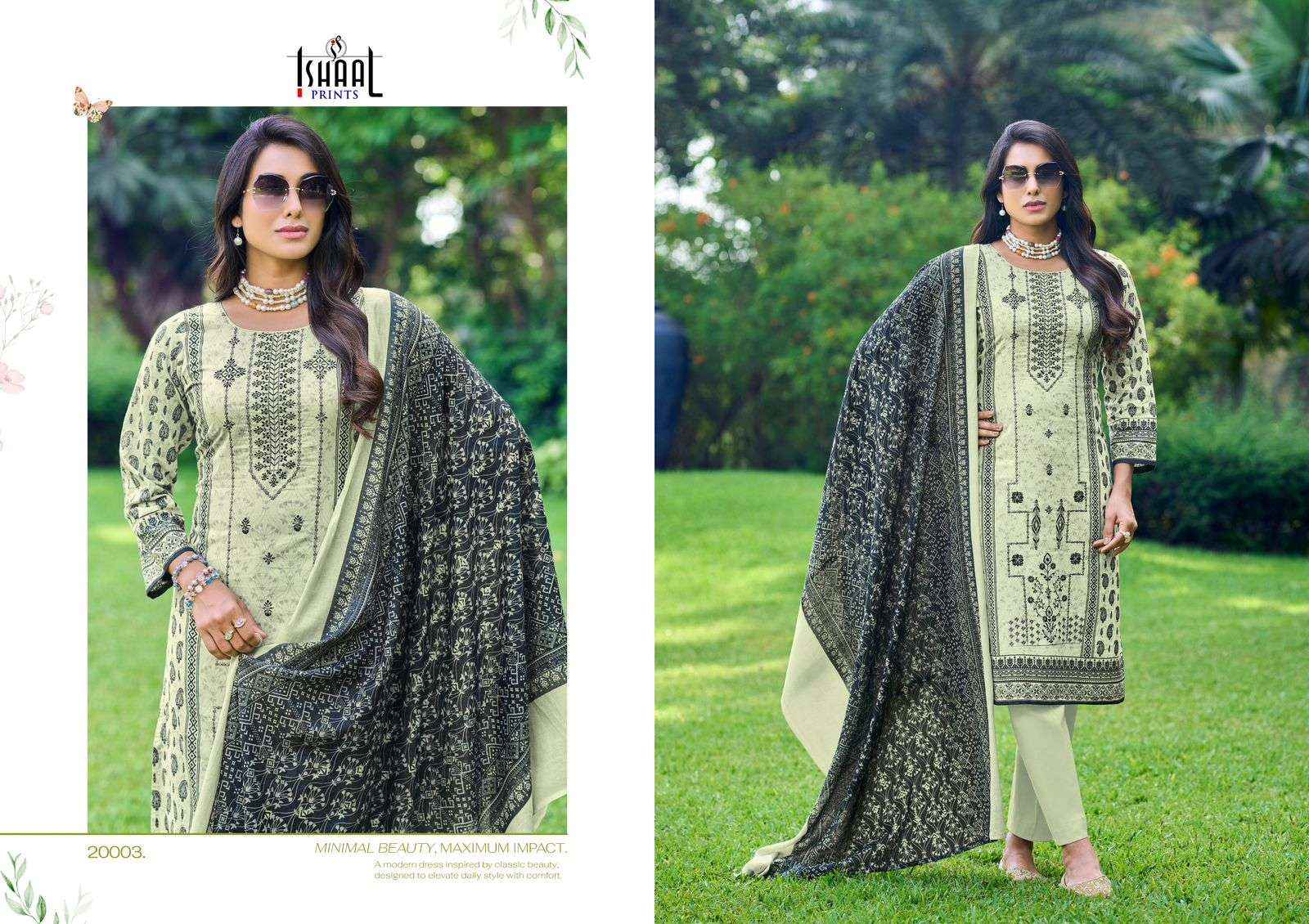Ishaal Embroidered Vol 20 Lawn Cotton Dress Material 10 pcs Catalogue