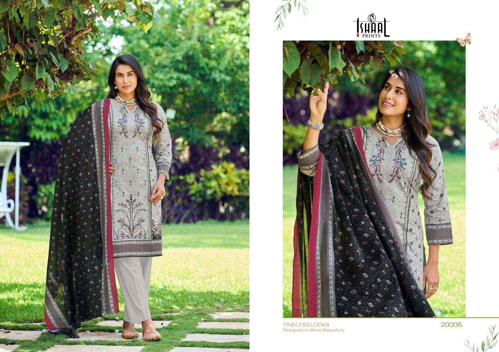 Ishaal Embroidered Vol 20 Lawn Cotton Dress Material 10 pcs Catalogue