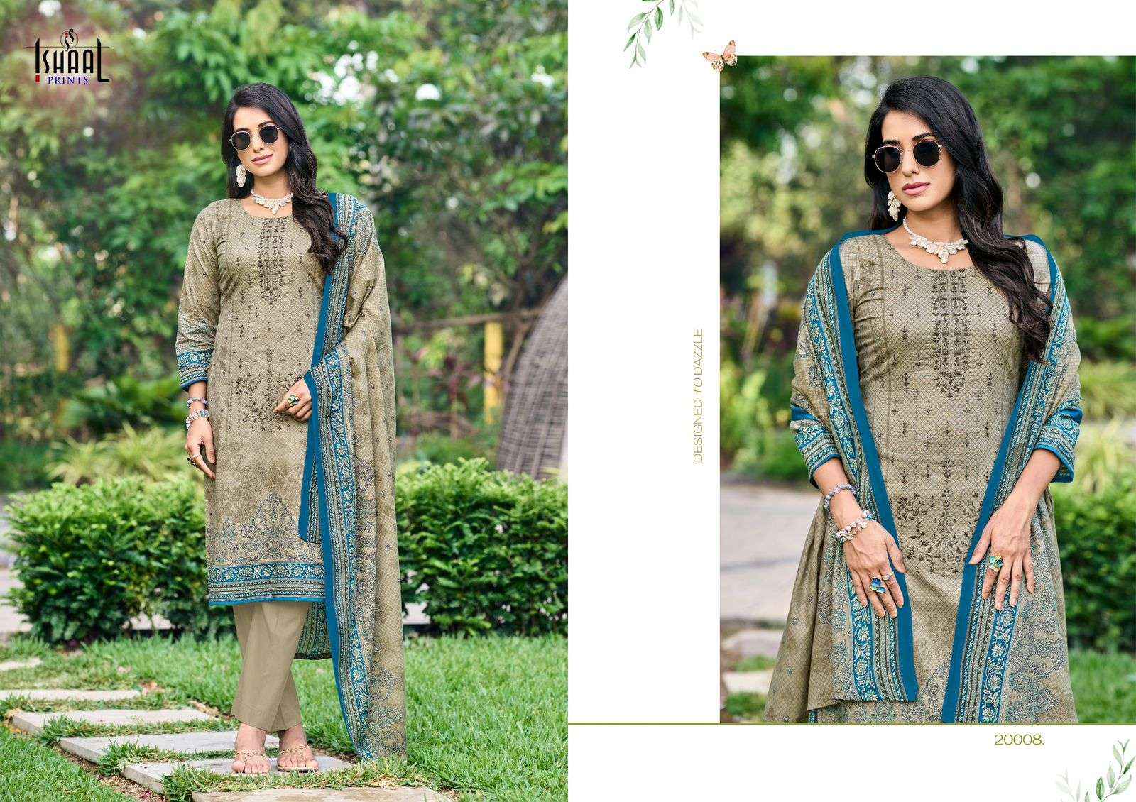 Ishaal Embroidered Vol 20 Lawn Cotton Dress Material 10 pcs Catalogue