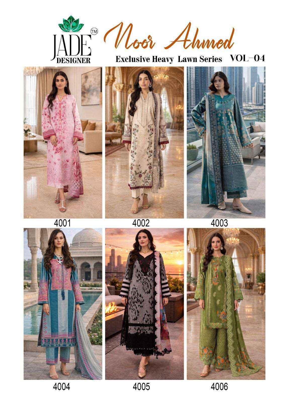 Jade Noor Ahmed Vol 4 Lawn Cotton Dress Material 6 pcs Catalogue
