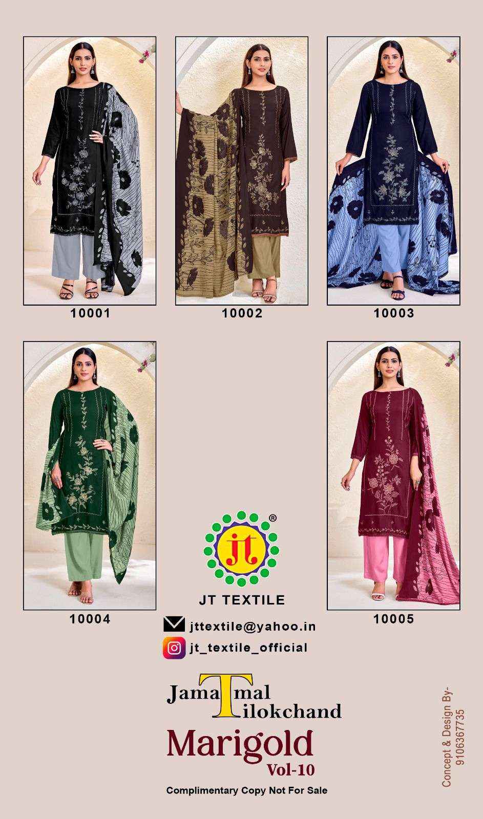 Jt Marigold Vol 10 Rayon Dress Material 5 pcs Catalogue