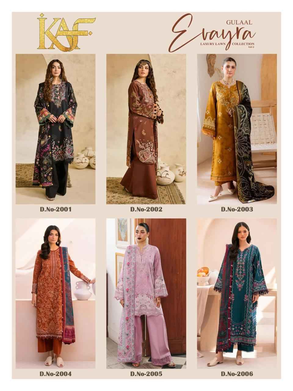 KAF Fabric Evayra Gulaal vol 2 Cotton Dress Material 6 Pc Catalouge