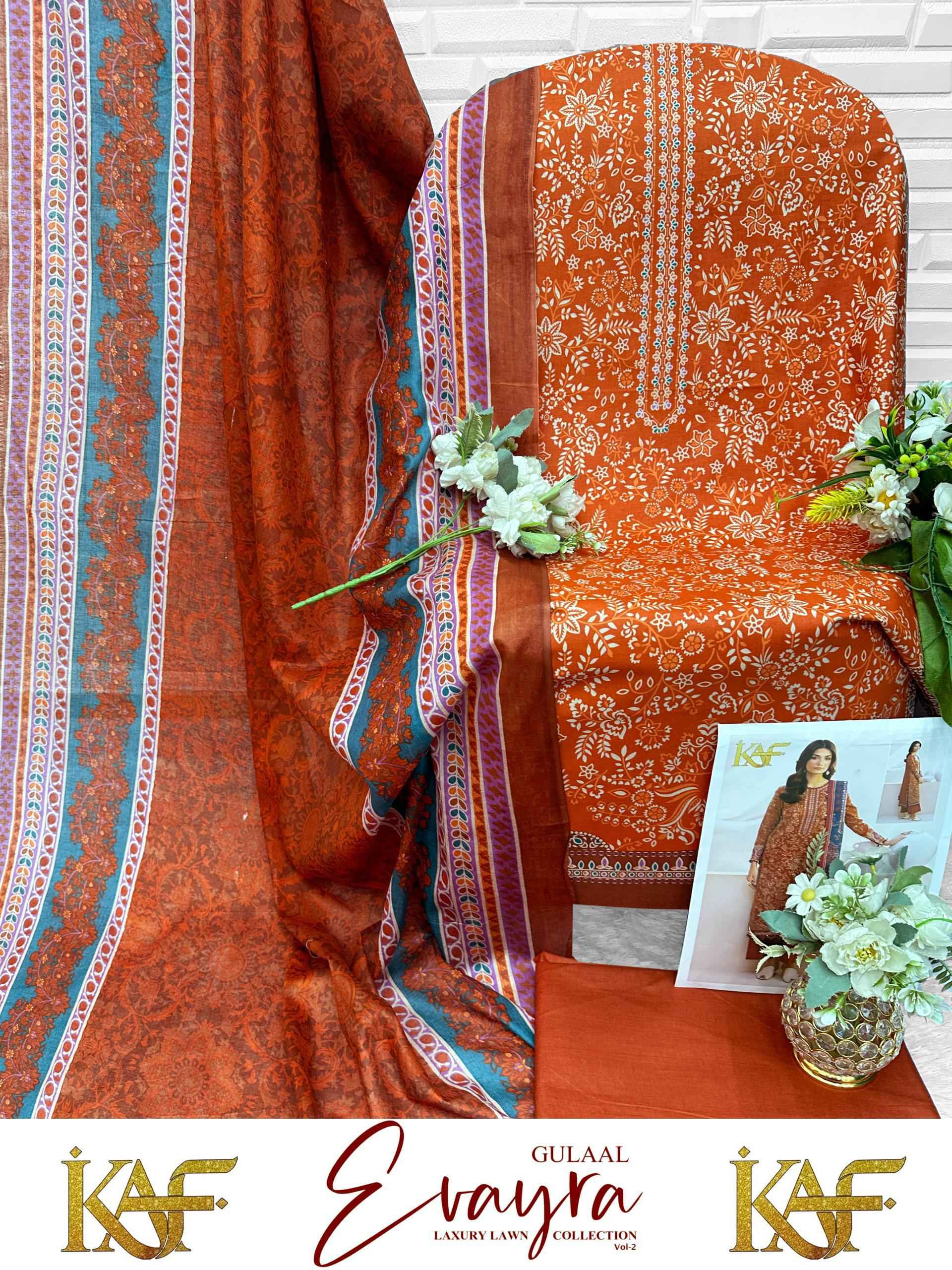KAF Fabric Evayra Gulaal vol 2 Cotton Dress Material 6 Pc Catalouge