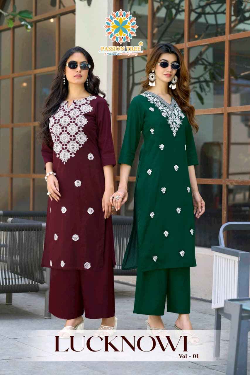 Passion Tree Lucknowi Vol 1 Cotton Kurti With Plazzo 8 pcs Catalogue