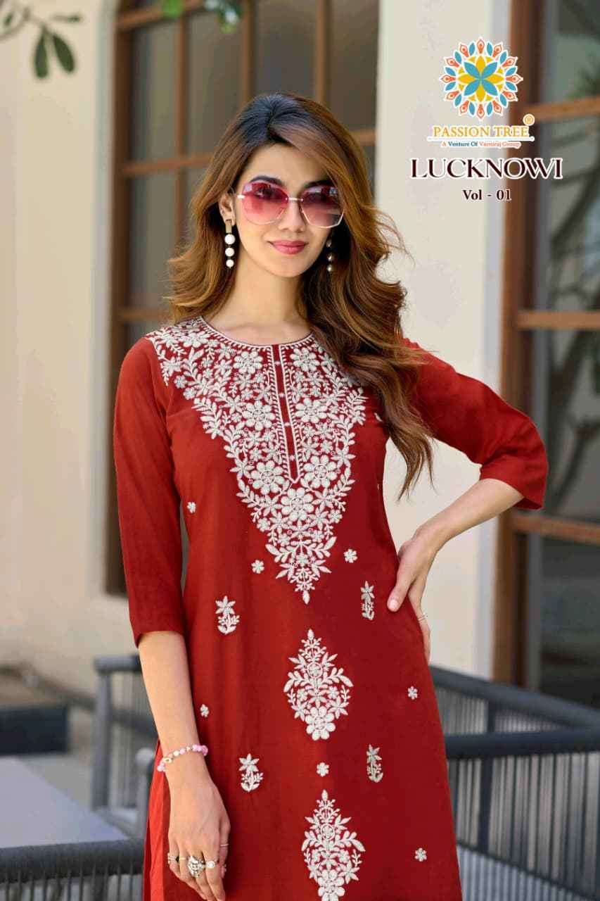 Passion Tree Lucknowi Vol 1 Cotton Kurti With Plazzo 8 pcs Catalogue