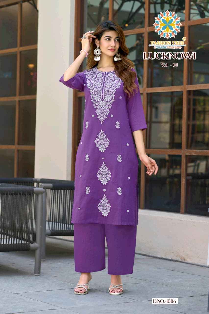 Passion Tree Lucknowi Vol 1 Cotton Kurti With Plazzo 8 pcs Catalogue