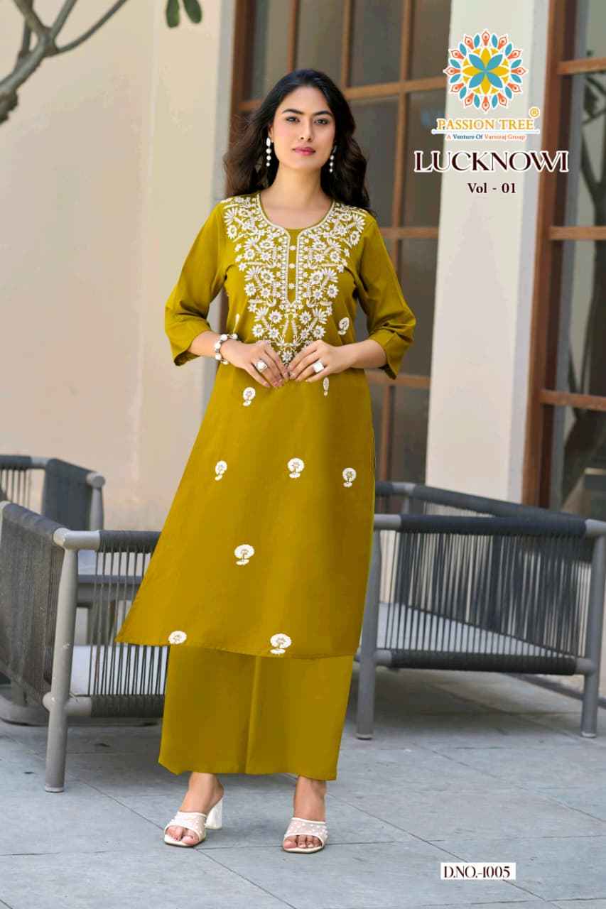 Passion Tree Lucknowi Vol 1 Cotton Kurti With Plazzo 8 pcs Catalogue