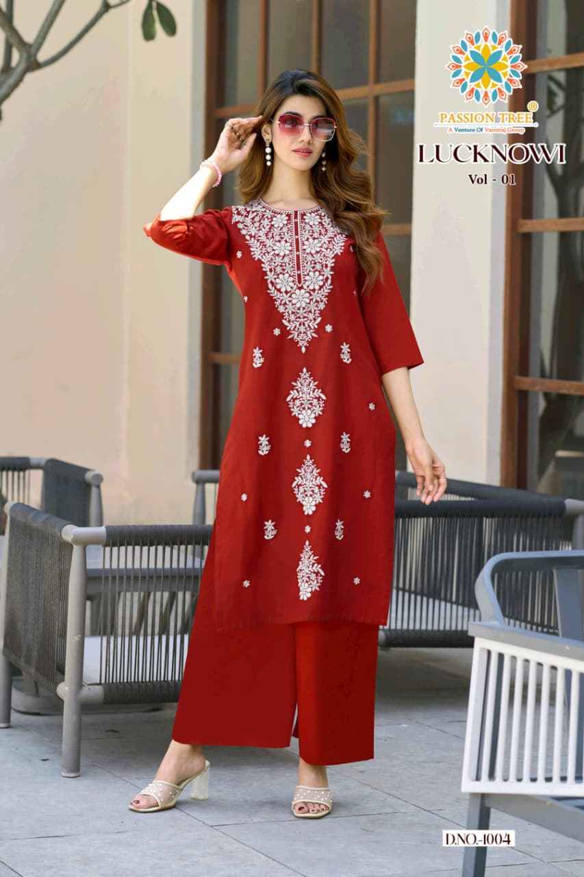 Passion Tree Lucknowi Vol 1 Cotton Kurti With Plazzo 8 pcs Catalogue