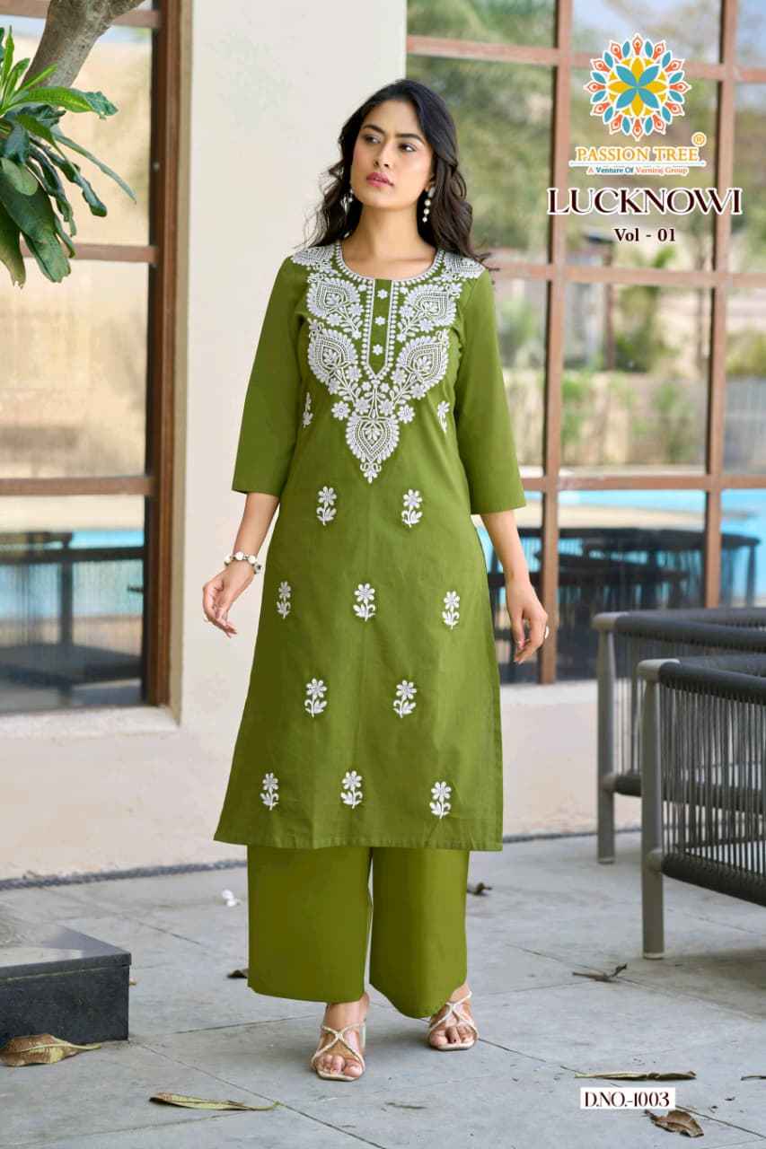 Passion Tree Lucknowi Vol 1 Cotton Kurti With Plazzo 8 pcs Catalogue