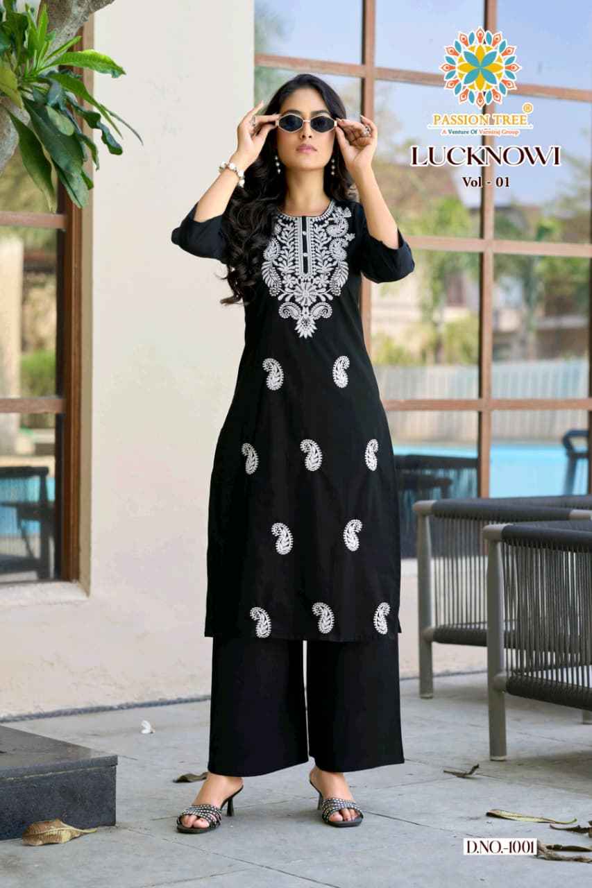 Passion Tree Lucknowi Vol 1 Cotton Kurti With Plazzo 8 pcs Catalogue