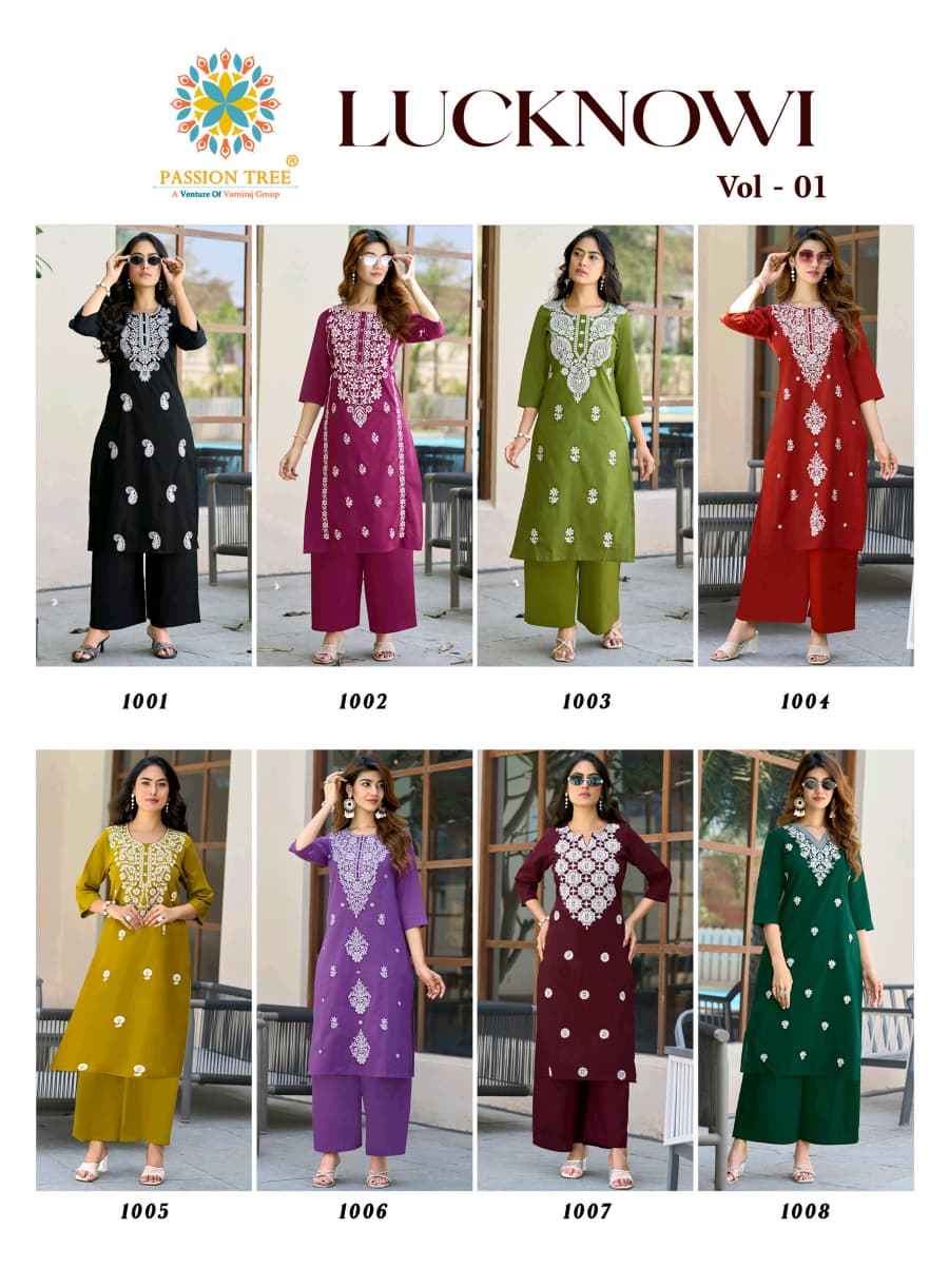 Passion Tree Lucknowi Vol 1 Cotton Kurti With Plazzo 8 pcs Catalogue