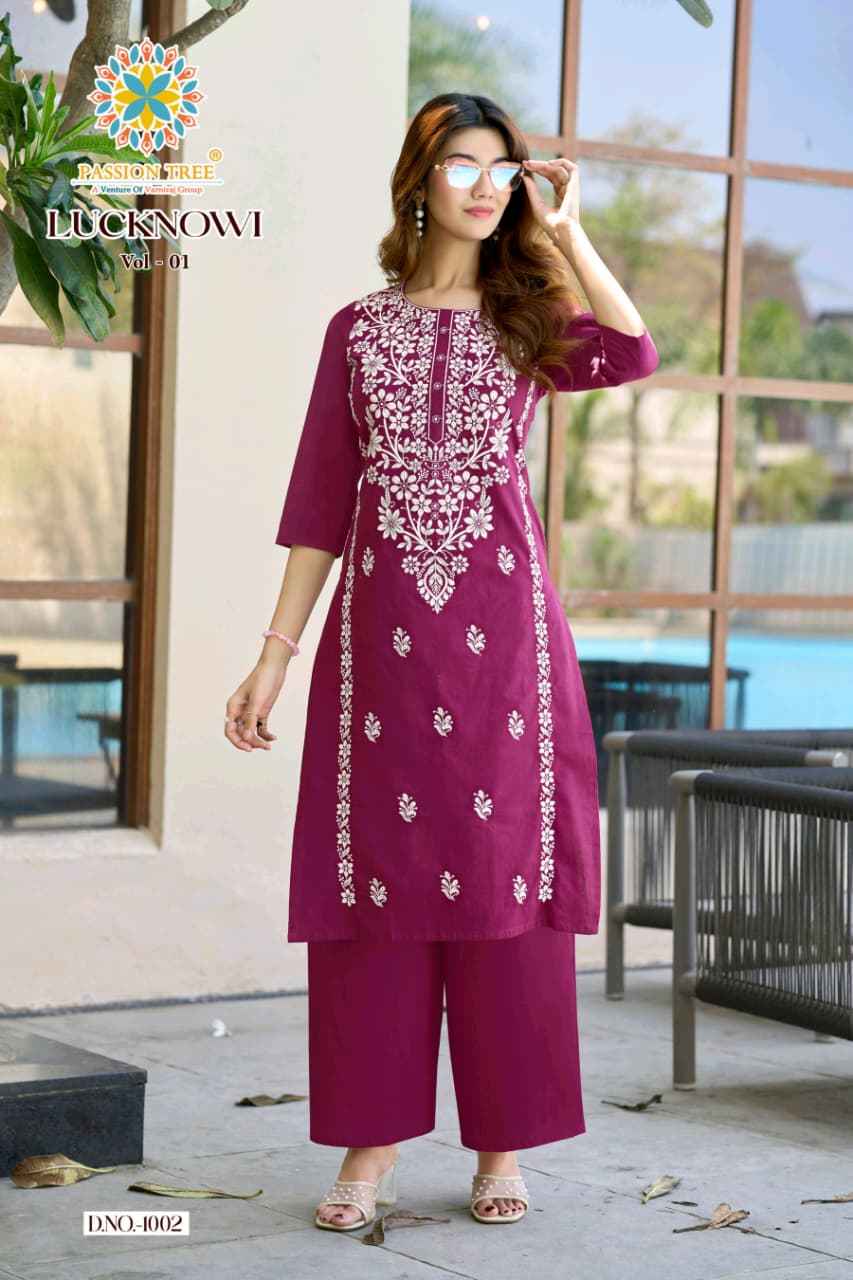Passion Tree Lucknowi Vol 1 Cotton Kurti With Plazzo 8 pcs Catalogue