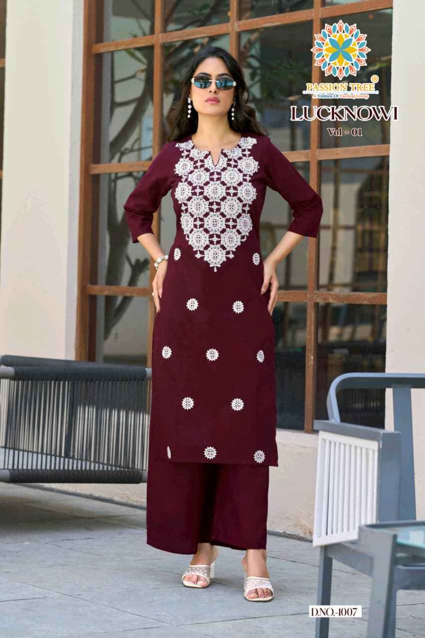 Passion Tree Lucknowi Vol 1 Cotton Kurti With Plazzo 8 pcs Catalogue