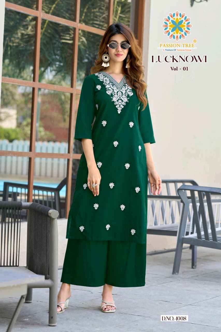 Passion Tree Lucknowi Vol 1 Cotton Kurti With Plazzo 8 pcs Catalogue