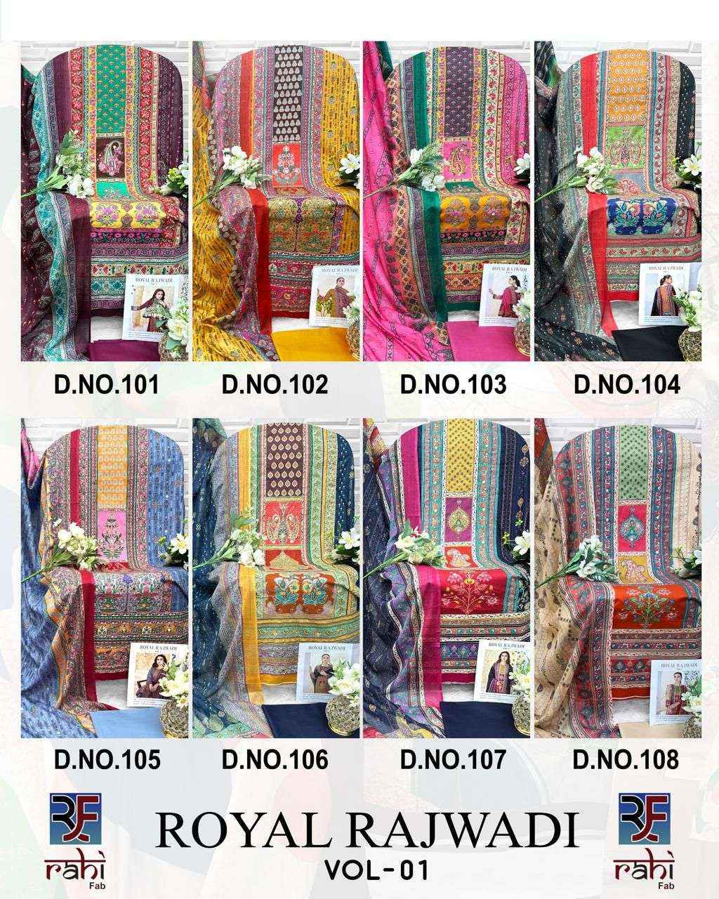 Rahi Fab Royal Rajwadi Vol 1 Lawn Cotton Dress Material 8 pcs Catalogue