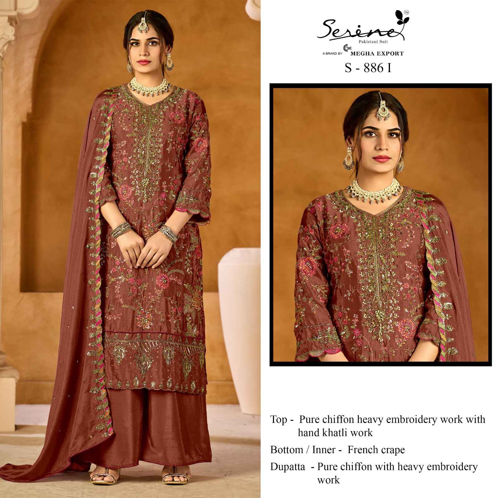 Serine D No S-886 Chiffon Dress Material Designer Ladies Suits Supplier