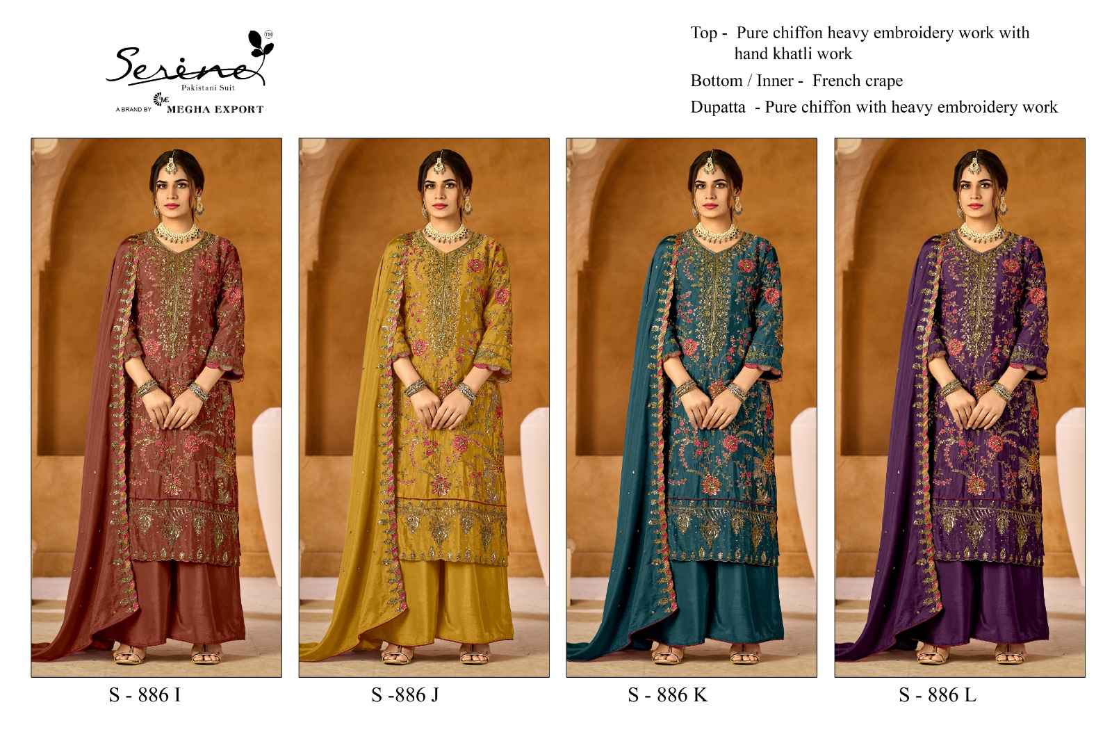 Serine D No S-886 Chiffon Dress Material 4 pcs Catalogue