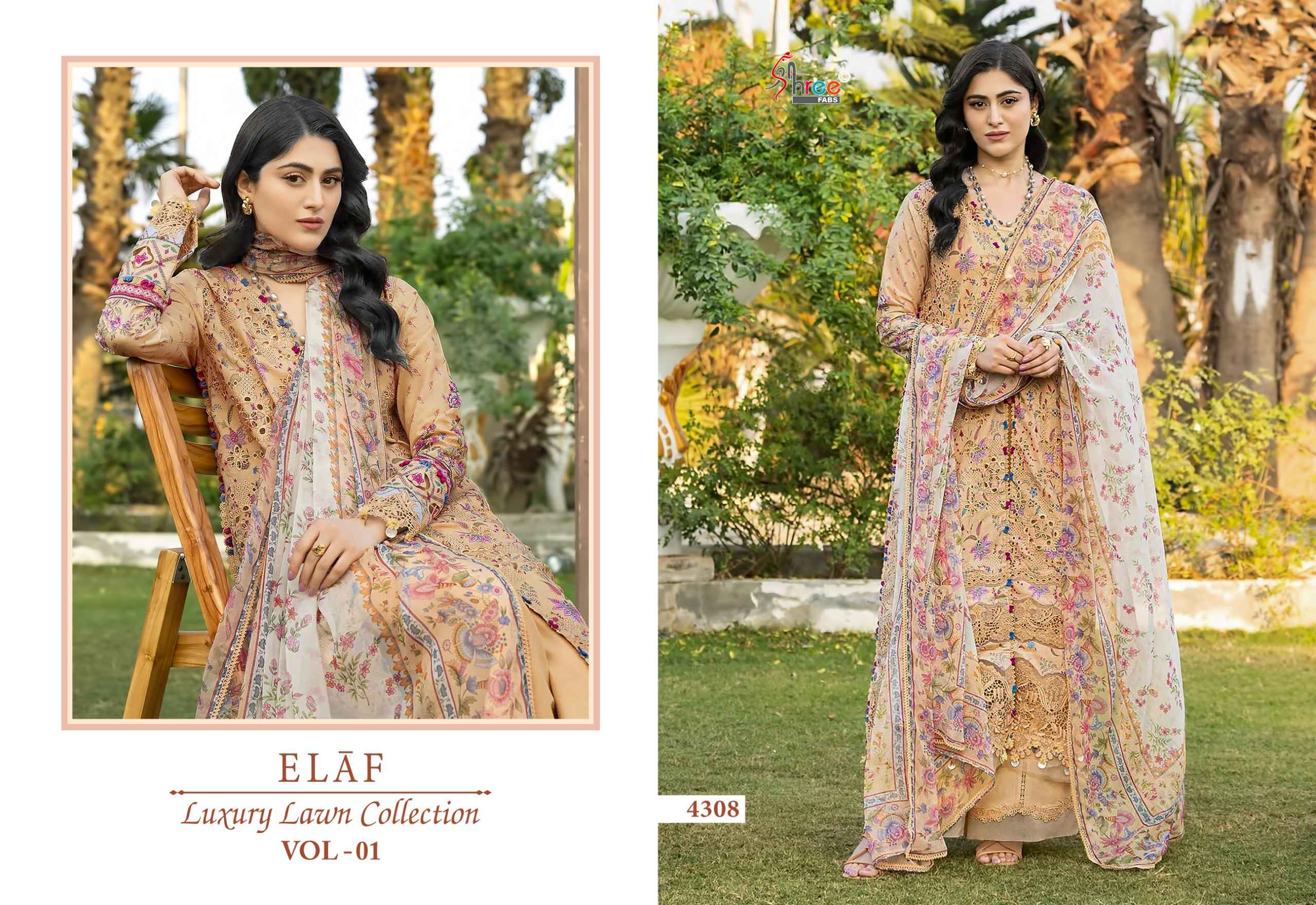 Shree Fabs Elaf Luxury Lawn Collection Vol 1 Cotton Dress Material 8 pcs Catalogue