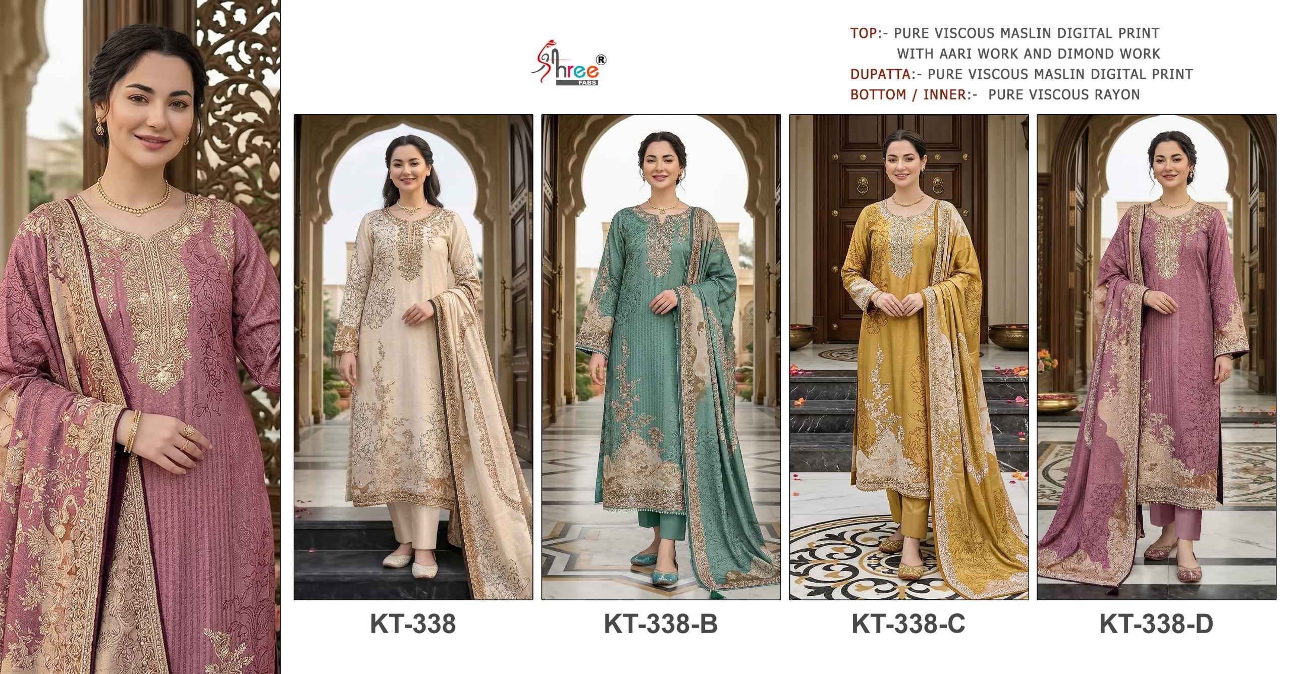Shree Fabs KT 338 Viscous Maslin Dress Material 4 pcs Catalogue